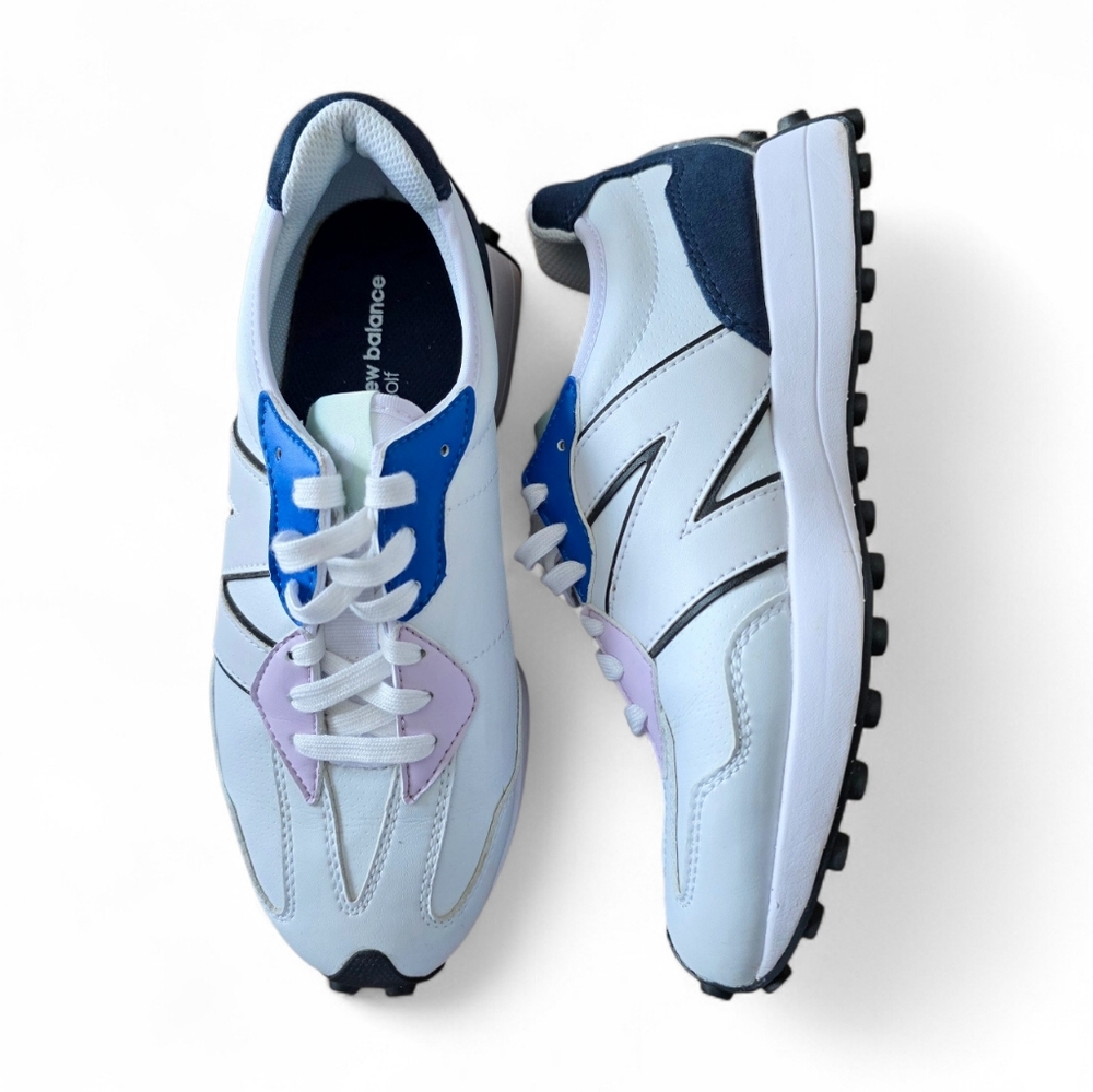 New Balance Women's White Sneakers with Blue & Lilac Accents